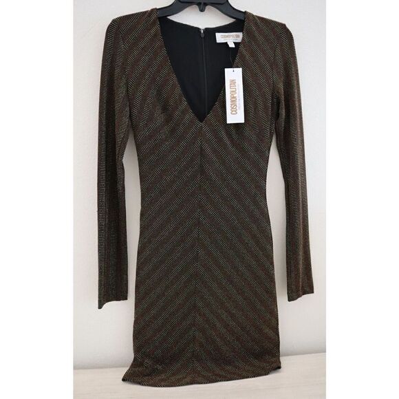 Cosmopolitan Dress The Population Sz S Copper Gold Maya Metallic Mini Dress - Picture 1 of 8